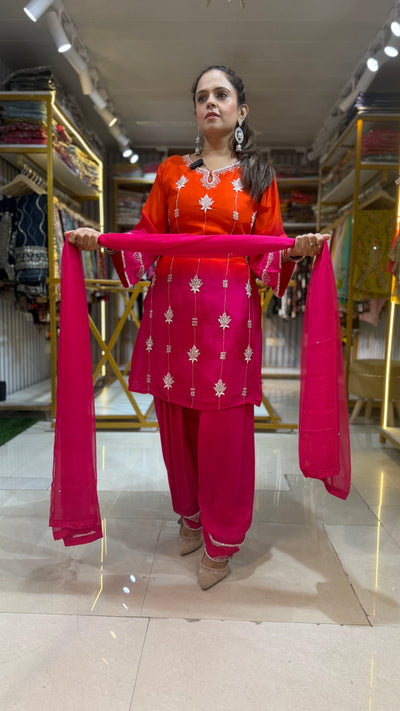 ORANGE CREPE STITCHED SUIT