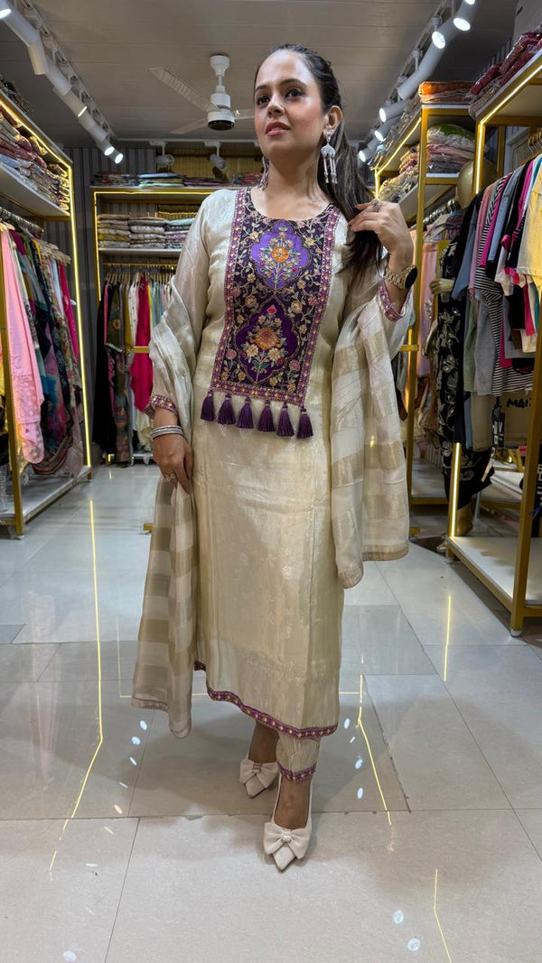 Cream Cotton Stitched Suit
