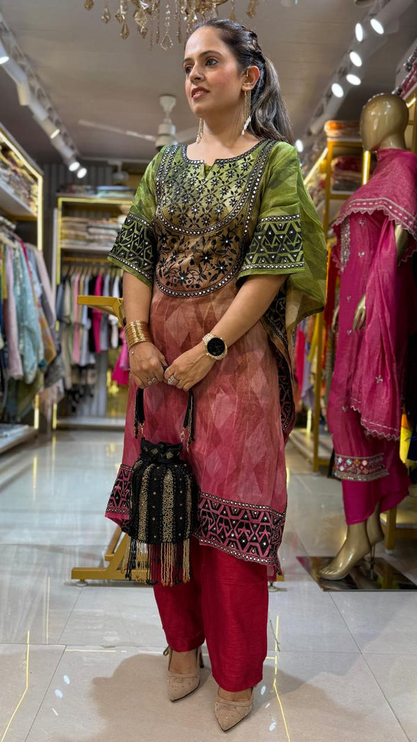 Shimmer Georgette Stitched Suit