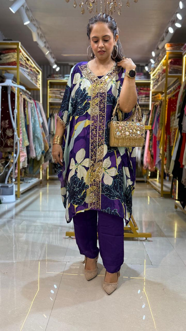 Purple Georgette Stitched Suit