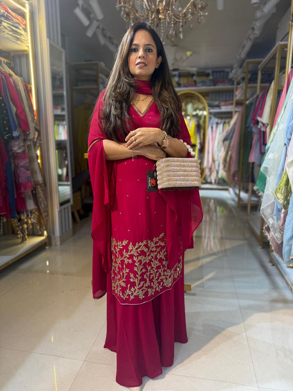Fine Georgette Red Suit