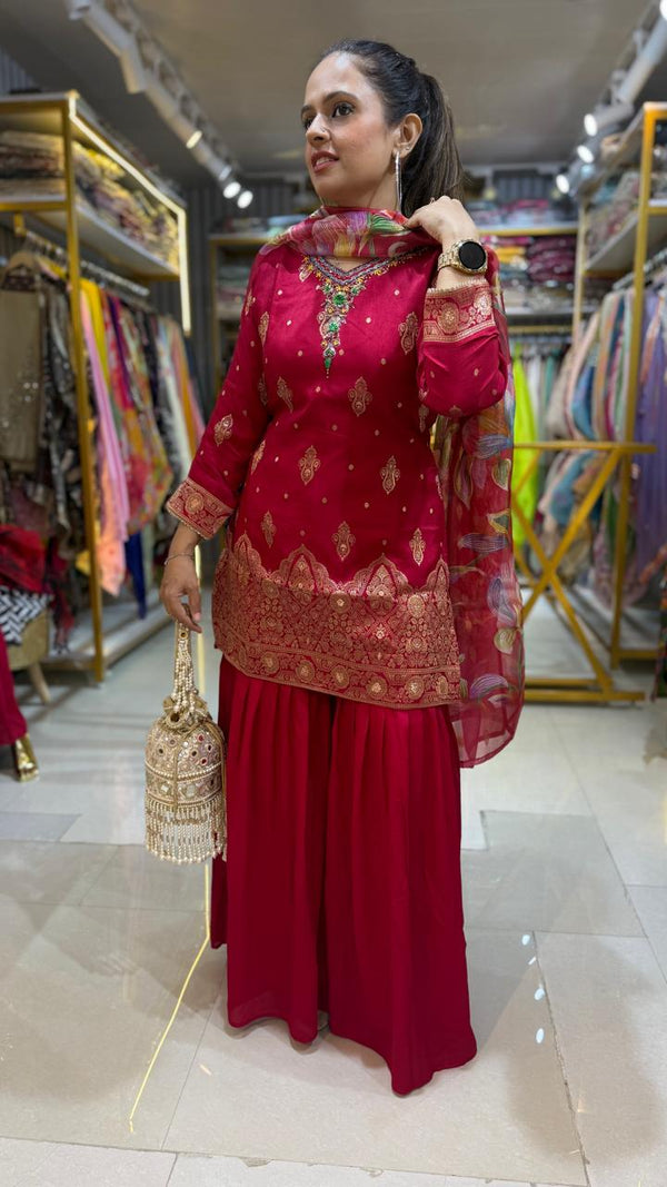Tafta Silk Red Stitched Suit